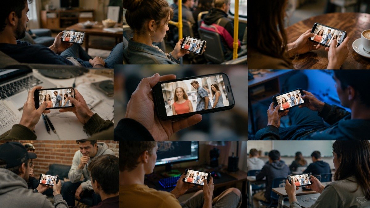 Montagem editorial mostra diferentes pessoas compartilhando versões de um mesmo formato de meme por meio de celulares.